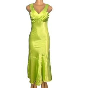 Zum Zum by Niki Livas Vintage Y2K Lime Green Satin Dress